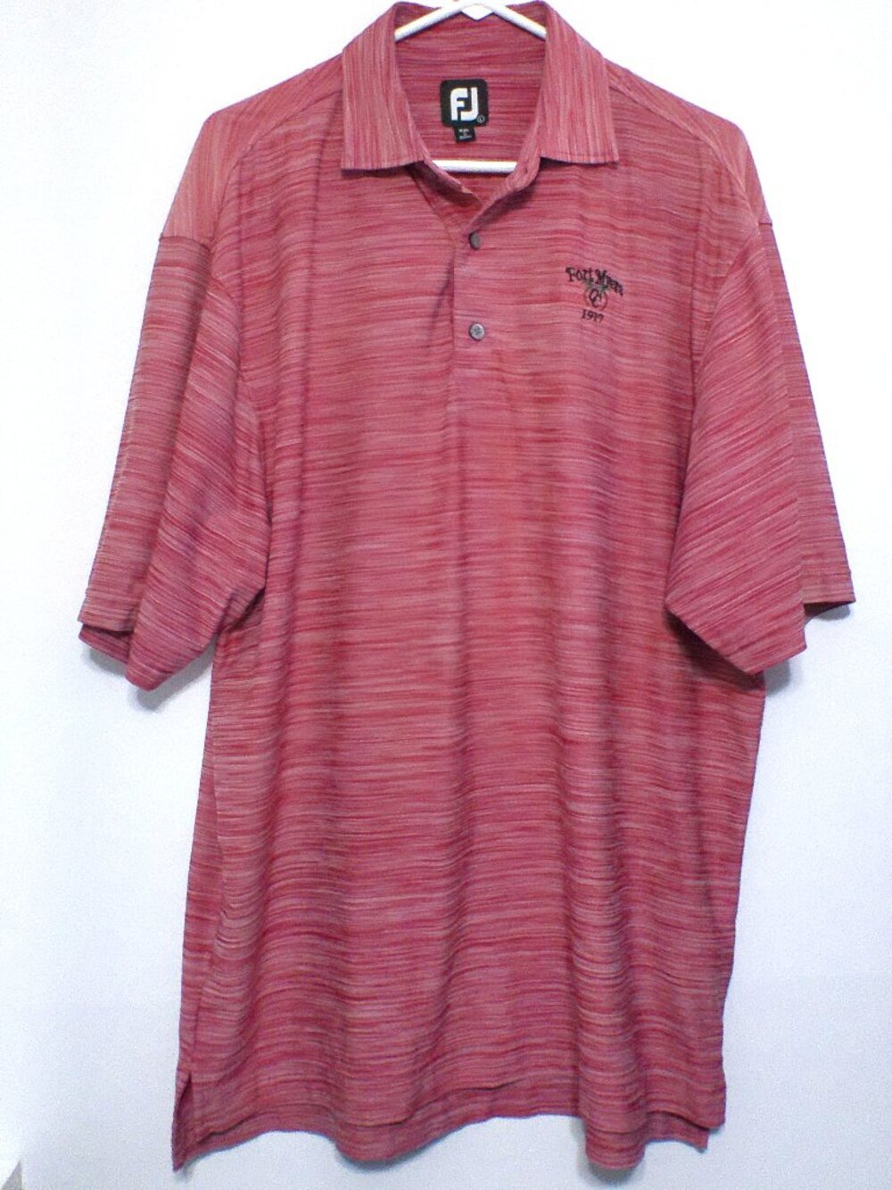FootJoy FJ Polo Shirt Men Large Pink Striped Fort Myers Country Club Golf